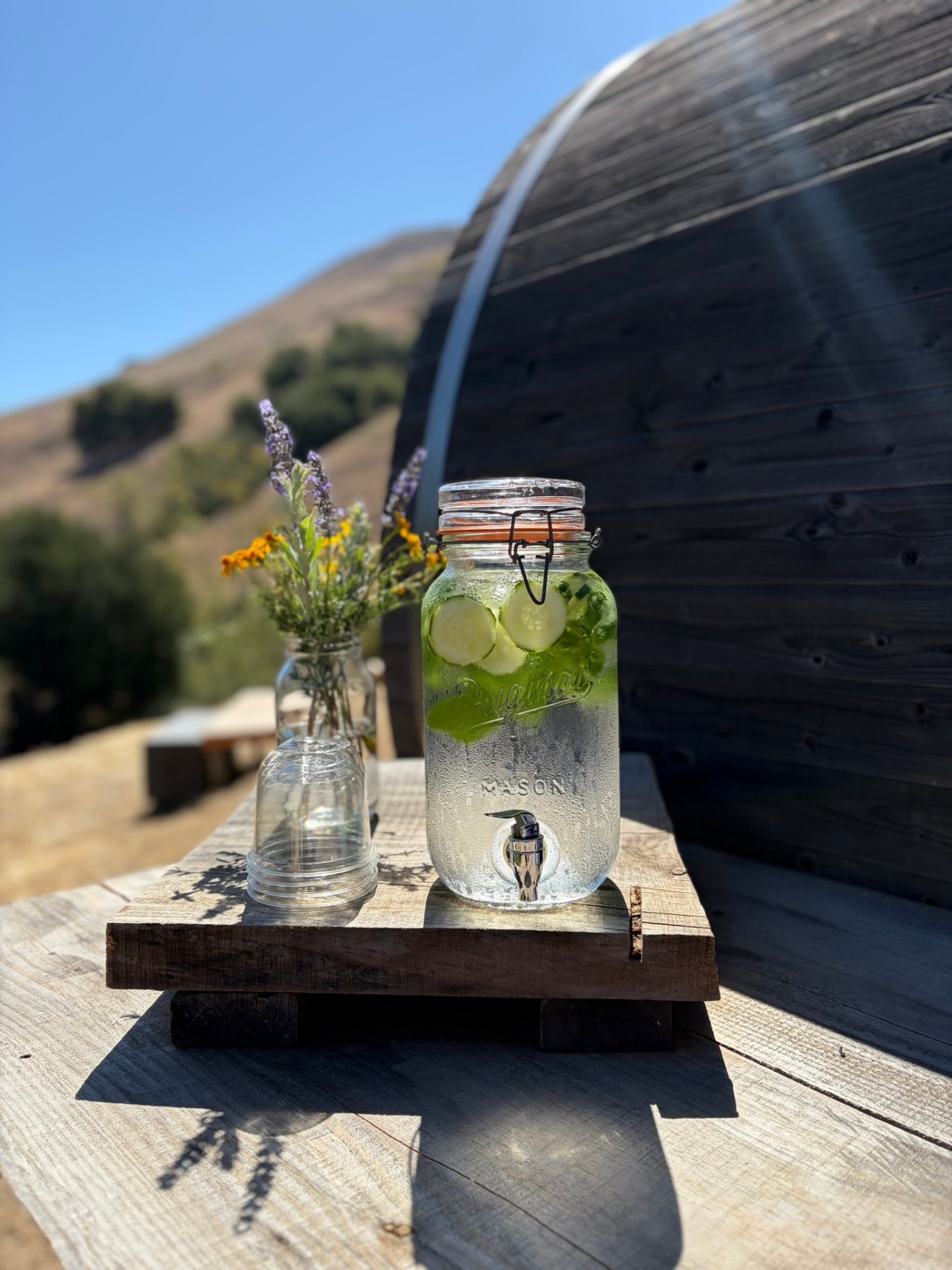 Lemon water by the sauna